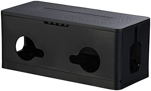 Callstel Kabelbox: Kabel- & Steckdosen-Box mit Kabelschlitzen, Deckel, Belüftung, schwarz (Kabelbox mit Steckdosenleiste, Kabelmanagementbox, groß)