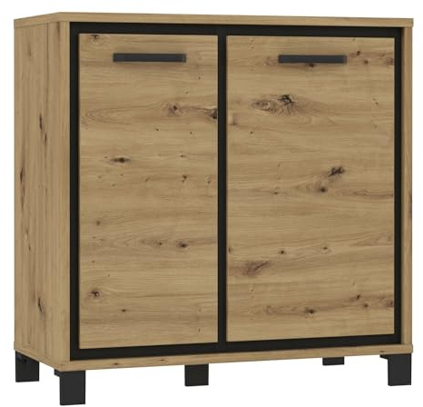 Forte TRONDHEIM Kommode 2 Türen, Holzwerkstoff, Artisan Eiche/Schwarz Eiche, B x H x T: 91,4 x 91,2 x 41,5 cm