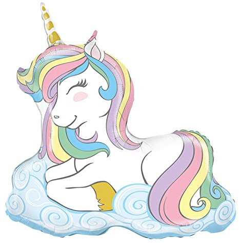 Party Factory Folienballon liegendes Einhorn pastell 67x68cm, Heliumballon, Luftballon für Geburtstag, Party, Mottoparty