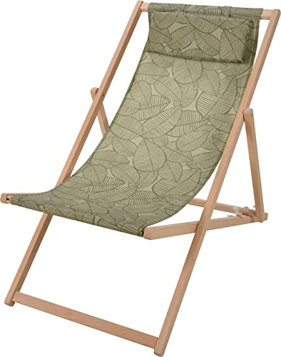 Muddy Hands Green Tropical Print Wooden Deck Chair Adjustable Folding Outdoor Garden Seaside Beach Sun Lounger Chair