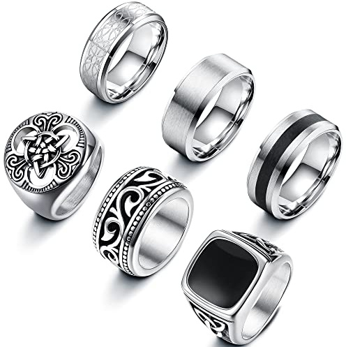 LOLIAS 6 Pcs Z 1/2 Mens Rings Signet Promise Pinky Ring for Men