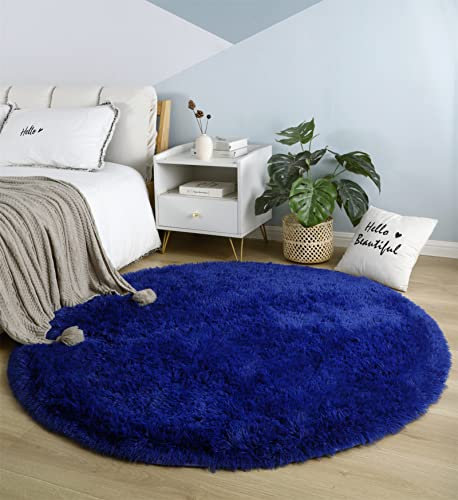 linyingdian Tappeto rotondo tappeto morbido moderno per soggiorno Camera da letto Tappeto decorativo moderno morbido per soggiorno Cuscino per divano (160x160cm, Blu)