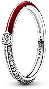 PANDORA ME Pavé & Rot Doppelring aus Sterlingsilber mit Zirkonia in der Farbe Silber-Rot, PANDORA ME Collection, Gr.56, 192528C01-56