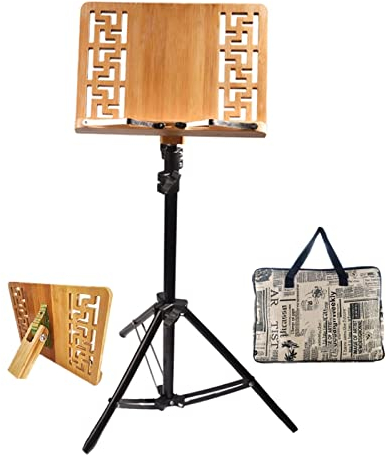 Orchesterpult Aus Holz, Faltbarer Notenhalter Mit Tragetasche, Bambus Schreibtisch Notenhalter Mit Stativfuß, for Instrumentales Spielen, Schlagzeug, Keyboard, Bücherregal, Notenpult Notenständer