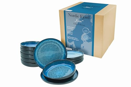 CreaTable, 21550, Serie Nordic Fjord, 12-teiliges Geschirrset für 6 Personen, Teller Set aus Steinzeug, spülmaschinen- und mikrowellengeeignet, Qualitätsproduktion