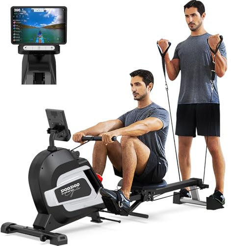 Pooboo Magnetic Rowing Machine 360 LB Weight Capacity, Folding Rower with Combination Strength Exercise, Tablet Holder and Comfortable Seat Cushion, Rower for Home Use
