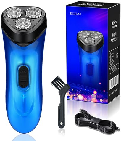 Rasoio Elettrico Barba - Rasoio Elettrico Uomo, Umido e a Secco, Testine Rotanti Doppia Traccia, Rasoio Elettrico con Filo, Rifinitore per Basette, Testine Flessibili, Tuta da Viaggio Portatile
