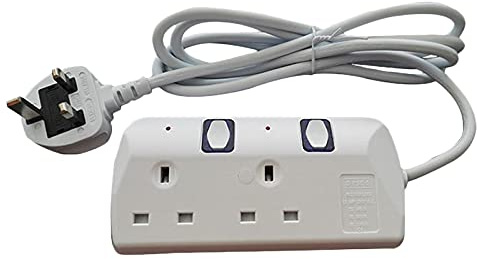 Lrporyvn 2 Way Extension Lead with Switches Portable White in Home Office 2M/6.6FT 13A Extension Cable(UK Plug)