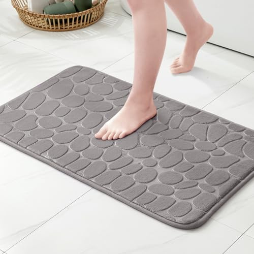 MIULEE Geometrische Badematte Memoryschaum Badezimmerteppich Badteppich Memory Foam Duschvorleger Teppich Badvorleger Fussmatte rutschfeste Matte für Badezimmer Wohnzimmer 50x80 cm Grau