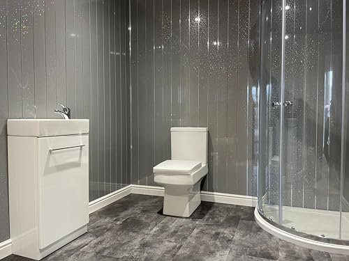 DBS Grey Sparkle Chrome Bathroom Ceiling Panels Wall Cladding (16 Pack)