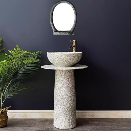 ZTGL Säulen-Waschplatz Retro Zylinder Waschbecken Standwaschbecken Keramik Waschtischunterschrank Bodenstehender Waschtisch Waschplatz für Indoor und Outdoor,B,with Mirror