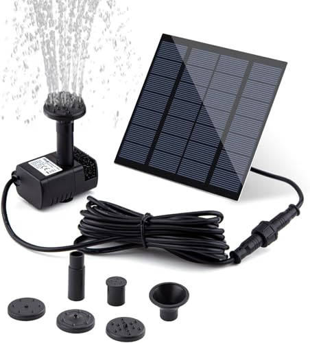 Sonhomay Solar Springbrunnen, 1. 4W Solar Wasserpumpe Kit, Solarbetriebene Wasserbrunnenpumpe mit 5 Düsen, Hocheffiziente Solar Vogeltränke Brunnen für Vogelbad Garten Teich Pool Garten, Fischtank