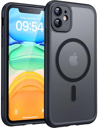 TOCOL für iPhone 11 Hülle für Magsafe, Vollständiger Kameraschutz Stoßfest Kratzfest Transluzente Rückseite Magnetisch Handyhülle für iPhone 11 Case, Schwarz