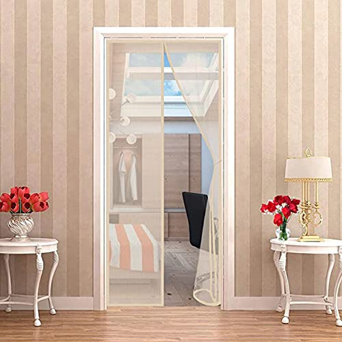 JMKJMJP Magnetic Mosquito Net for Doors, Self-Closing Magnetic Mosquito Net, Insect Protection Curtain for Living Room Balcony Door 90x215cm (35x85inch) Beige A