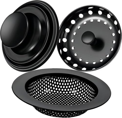 Yoogeer 3Pcs Universal Kitchen Sink Stopper Strainer Garbage Disposal Plug, Stainless Steel Anti-Clogging, Rustproof, Durable, Universal Fit, Modern Style, Black