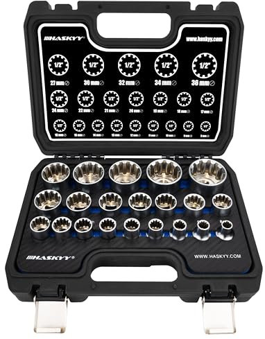 Jeu de douilles multidents 1/2 XZN 21 pièces Jeu d'outils 8-36 mm Denture multiple 12 pans – 6 pans