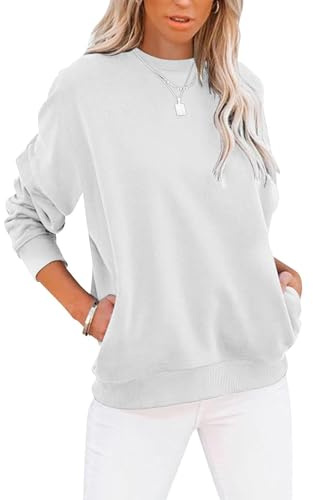 Cuptacc Sudadera Mujer sin Capucha Camiseta Mujer Cuello Redondo Manga Larga con Bolsillos T Shirt