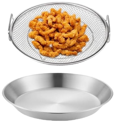 shpuuyy Scolapasta per olio per friggere, in acciaio inox, con vassoio, contenitori per snack, server per cibi fritti, colino a rete