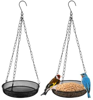 Hitopin 2 Piezas Baño Colgante para pájaros, Comedero para Pájaros con Cadena, Baño de Pájaros Colgante, Baños para Pájaros Silvestres Colgantes, para Jardín,Terraza y Granja(Negro)