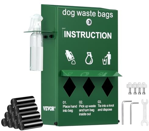VEVOR Dog Poop Bag Dispenser with Hand Wash Bottle, Lockable Outdoor Dog Waste Bag Holder with 600 Waste Bags, Stake, Pole, Fence & Wall Mounted Dog Poop Bag Storage, Pet Waste Station for Porch, Lawn