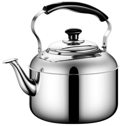 Bouilloire à thé sifflante supérieure en argent classique, bouilloire en acier inoxydable de qualité alimentaire 4L, théière avec poignée ergonomique, compatible avec tous les types de feux