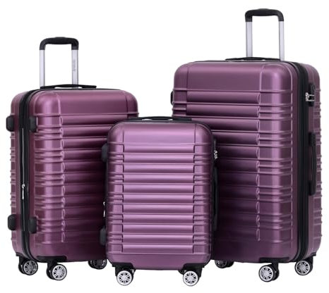 BEIBYE Reisekoffer 2088 Hartschalekoffer Gepäck Koffer Trolley Set, Kofferset in 14 Farben (Lila)