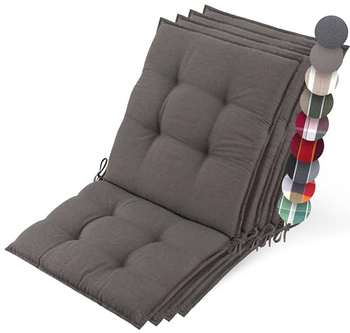 Beautissu 4er Set Premium Niedriglehner Auflage Gartenstuhl rutschfest | 100x50cm 8cm dick Taupe robuster Stoff Polster Befestigungsbänder UV-Lichtechtheit 5 Gartenstuhlauflage Robust Sun-NL