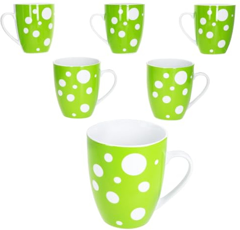 MamboCat Pula grün 6er Set Kaffeebecher I 300 ml I Porzellan-Becher mit Henkel & Punkten für 6 Personen I Tassen für Heißgetränke wie Tee, Kakao & Co