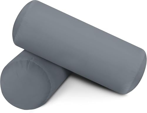SAHARBEDDINGS 2 PC Cervical Neck Roll Pillow Cover with Cotton Bolster Pillowcases for Cylindrical Cushion Round Neck Pillowcase Zipper Closer (Dark Grey, 16x6 Roll Pillow Set of 2)
