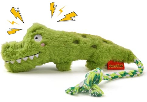 AUSCAT Plush Dog Rope Toy, Durable Squeaky Dog Toys for Puppy Small Medium Dogs (Not for Aggressive Chewers), Crocodile