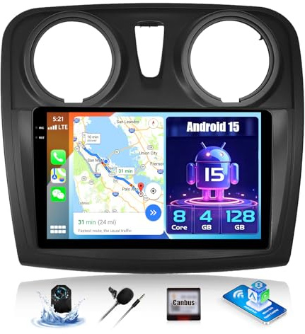 Android 15, 4G+128G GOHHDL Radio Coche Navi para Renault Dacia SANDERO II B52 2012-2019 con Carplay Android Auto, Radio para Coche de 9 Pulgadas con GPS WiFi Bluetooth FM/RDS EQ SWC Cámara&Mic