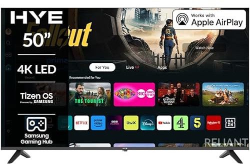 HYE TV - Smart TV, 50 Screen Size, 4K Resolution, LED Technology, Apple AirPlay, Samsung Tizen OS & Gaming Hub, Versatile Connectivity, Black, Perfect For Streaming, Gaming & Entertainment