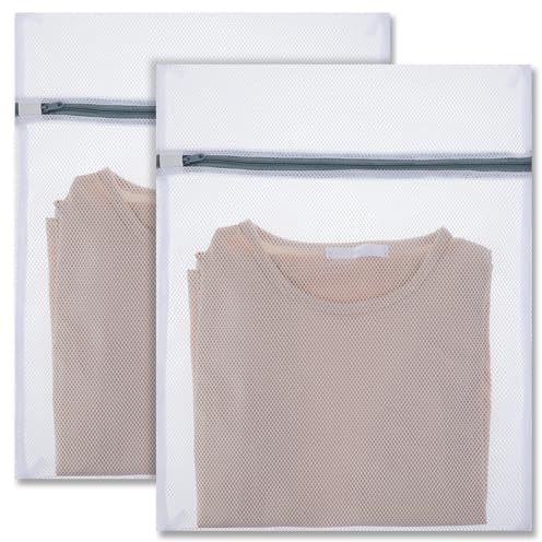 Ouligay 2 Pack Large Mesh Laundry Bags for Washing Machine 40cm x 50cm Delicates Wash Bags with Premium Zippers Washable Laundry Bag for Lingerie Bras Socks Sweater Travel Organizing White