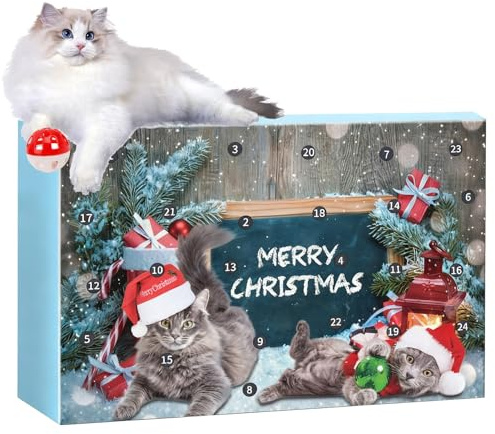 Adventskalender Katzenspielzeug 2025 - 24 Tage Überraschungen | Weihnachtsbox Katze mit Spielzeug aus Papier & PP | Festliche Animation für Katzen und Besitzer