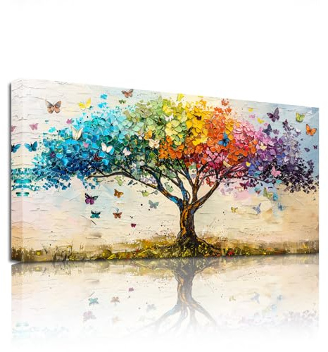 SERIMINO Quadro Moderno Colorati Albero Della Vita Naturale 50x100 cm | Rami Foglie Arcobaleno, Stampa HD, Tela Densa, Telaio Legno Massello, Install Facile, Usi Vari, Regalo