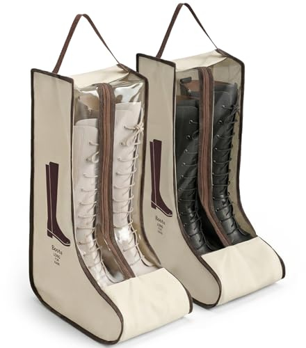 XLIUAX Portable Boots Storage Bag, Beige Dust Proof Boots Protector Carry Bag with Handle Shoe Dust Organizer Packing for Travel and Daily Use(Large)