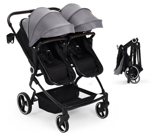 Garvee Leichter Zwillingskinderwagen Side by Side, Kompakt, faltbar, 5, für