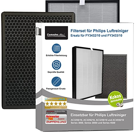 Comedes Ersatzfilterset kompatibel mit Philips AC3256/10, AC3259/10 und AC4550/10 Luftreiniger | HEPA und Aktivkohle Filter | einsetzbar statt Philips FY3432/10 und FY3433/10