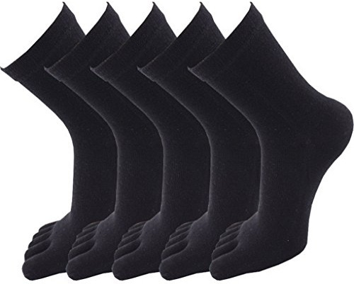 Evedaily Lot de 5 Paires de Chaussettes Femme Mi-Hautes - Orteils Séparés - Chaussettes 5 Doigts en Coton Respirantes et Confortables - Noir