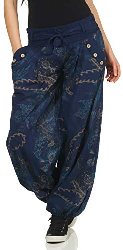 Malito – Damen Haremshose mit Print – Pumphose aus Baumwolle – Leichte Stoffhose – Sommerhose für warme Tage – Aladinhose 3485 (Dunkelblau | Größe 34-40)