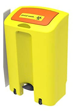 Office Needs Direct EnviroStep 90 Litre Yellow Base Peddle Orange Lift Lid Clinical Waste & PPE Bin With Antimicrobial Additive