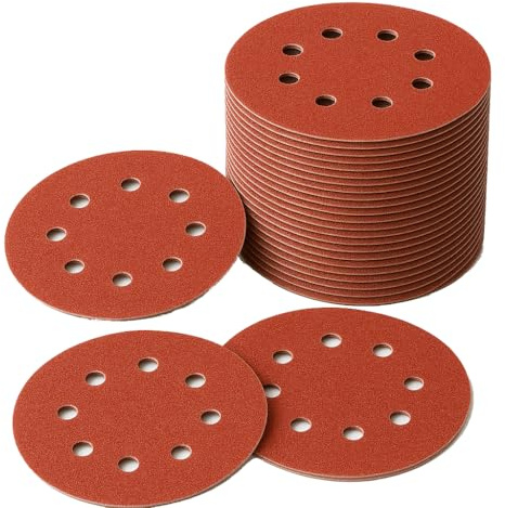 LESNIC 320 Grit Sanding Discs 50 pcs, 125mm Sanding Sheets 5in 8 Holes Pads Hook and Loop for Orbit Orbital Sander and All Oscillating Tools