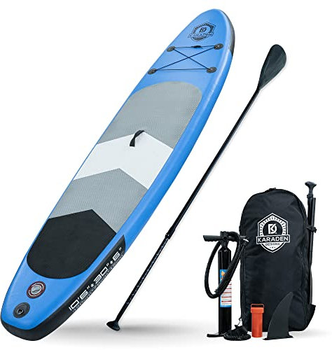 Karaden Designs Stand Up Paddle Board mit SUP-Zubehör – aufblasbar 3 m 15,2 cm, für Paddleboarding, Surfen, Angeln – tragbares Blow Up Board, Dreifachflossen, Paddel, Leine, Luftpumpe und Rucksack