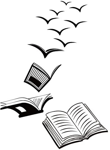 SUPERDANT Pegatinas pared decorativas de Libros con Pájaros Pegatinas de Pared de PVC Divertidas Calcomanías Artísticas de Pared Calcomanías de Vinilo para Pared Letras Inspiradoras Citas 36x36cm