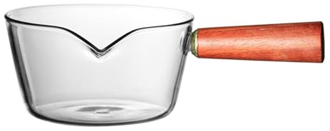 Verve Jelly Glass Milk Pot Nonstick Saucepan with Wooden Handle, Clear Milk Pan, Mini Butter Warmer for Cooking, Noodles, Soups, Hot Milk, 5.9 * 4.7 * 2.8in, 900ml