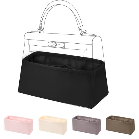 DGAZ Seiden Handtaschen Organizer für Kelly 25, Tasche in Tasche, Schwarz | Innentasche, Weiches Satinfutter, Passform, Optimaler Schutz, Leicht