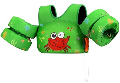 HeySplash Swim Vest for Kids, Toddler Pool Floaties Fit 33-66 Lbs, Children Swimming Vest with Adjustable Strap, Swim Jacket Water Wing Arm Float, Puddle Beach Boat Jumper Boy Girl, Green Crab