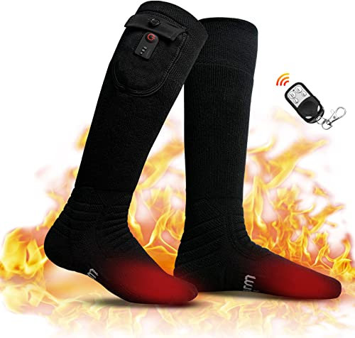 Dr.warm Heated Socks Rechargeable, Heating Socks Electric for Men Women, Battery Foot Warmer for Winter Ski Camping Hunting Motorcycle, Heated up to 3.5~8H (Black,XL)