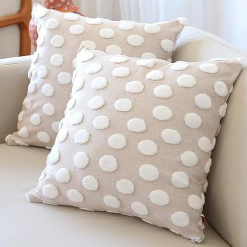 HAMUR HOME 2er Set Kissenbezüge 45x45 cm Boho Dekokissen Kissenbezug Sofakissen Dekorativ Couchkissen Kissenhülle Zierkissenbezug Set Kissen für Wohnzimmer Schlafzimmer (Point, Beige)
