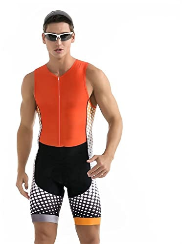 Abito ciclistico Maschile, Tuta a Triathlon, Tuta da Un Pezzo, Manica, Tasche Gel 9D Pad, MTB Abito, Abbigliamento Sportivo Estivo (Color : Men Trisuit 4, Size : Large)